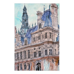 Destinations Watercolor Rustic Hotel de Ville Faux Canvas Print