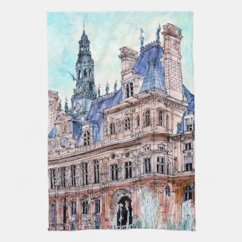 Destinations  Watercolor Rustic Hotel de Ville Kitchen Towel