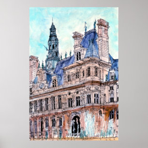 Destinations Watercolor Rustic Hotel de Ville Poster