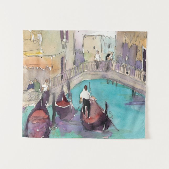 Destinations | Watercolor Venice Gondola Ride Tapestry (Front (Horizontal))