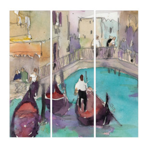Destinations   Watercolor Venice Gondola Ride Triptych