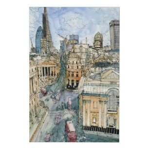 Destinations Watercolor Vintage London Street Faux Canvas Print