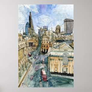 Destinations Watercolor Vintage London Street Poster