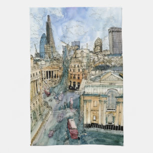 Destinations Watercolor Vintage London Street Towel