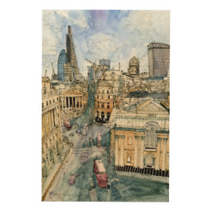 Destinations   Watercolor Vintage London Street Wood Wall Art