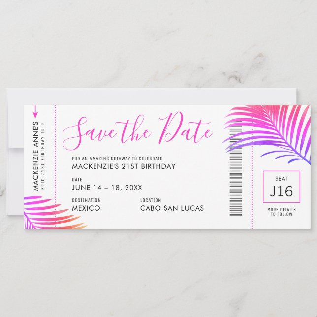 Destintation Birthday Boarding Pass Save the Date (Front)