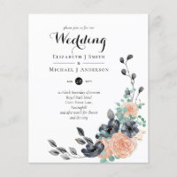 Destiny Black Coral Floral Wedding Invites Budget