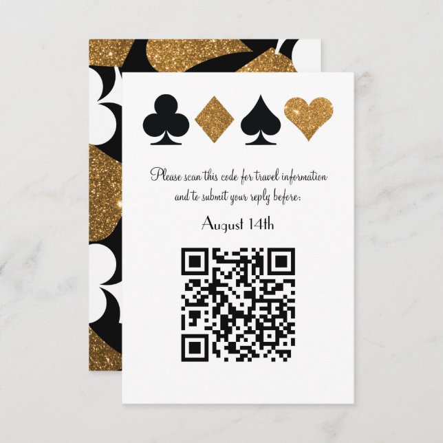 Destiny Gold Las Vegas Wedding QR code Reply RSVP Card (Front/Back)