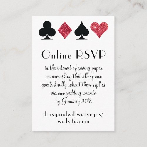 Destiny Las Vegas Wedding Online RSVP Red Glitter Enclosure Card