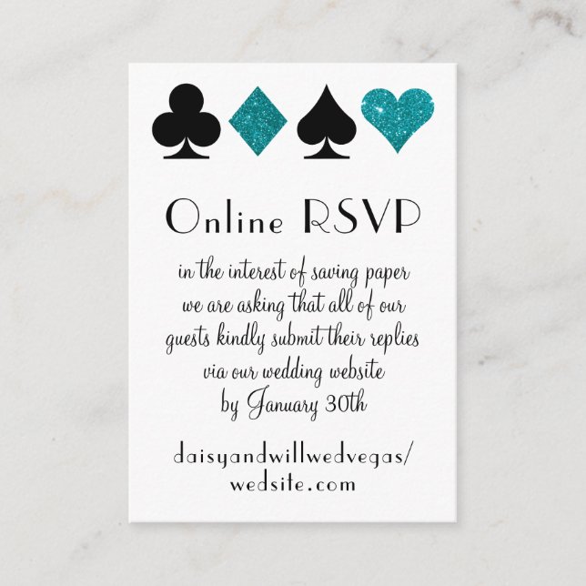 Destiny Las Vegas Wedding Online RSVP Teal Glitter Enclosure Card (Front)