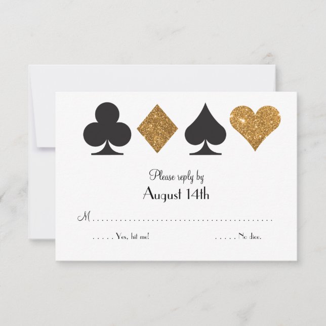 Destiny Las Vegas Wedding reply faux gold glitter RSVP Card (Front)