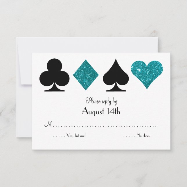 Destiny Las Vegas Wedding RSVP Teal Glitter Card (Front)