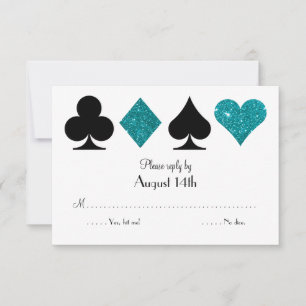 Destiny Las Vegas Wedding RSVP Teal Glitter Card
