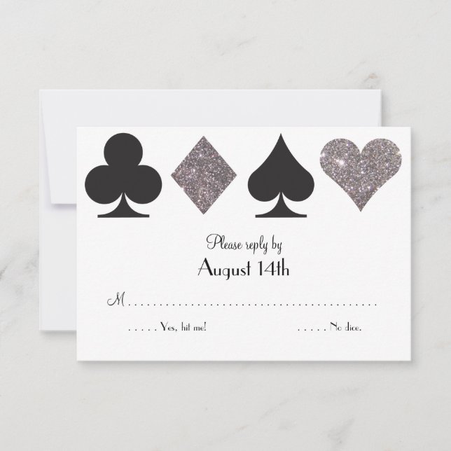 Destiny LasVegas Wedding reply faux silver glitter RSVP Card (Front)