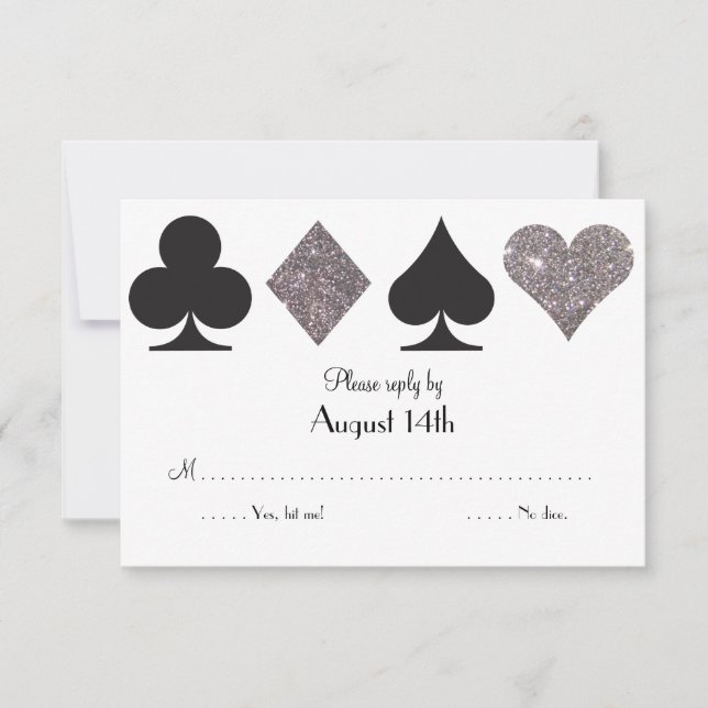 Destiny LasVegas Wedding reply faux silver glitter RSVP Card (Front)