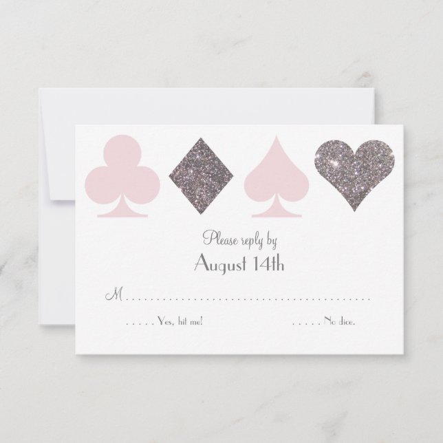 Destiny Vegas Wedding Reply Card Blush Pink Silver (Front)