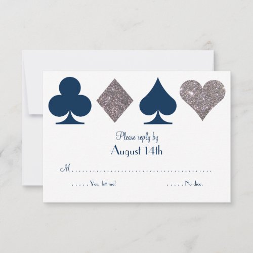 Destiny Vegas Wedding Reply Card Navy Blue Silver
