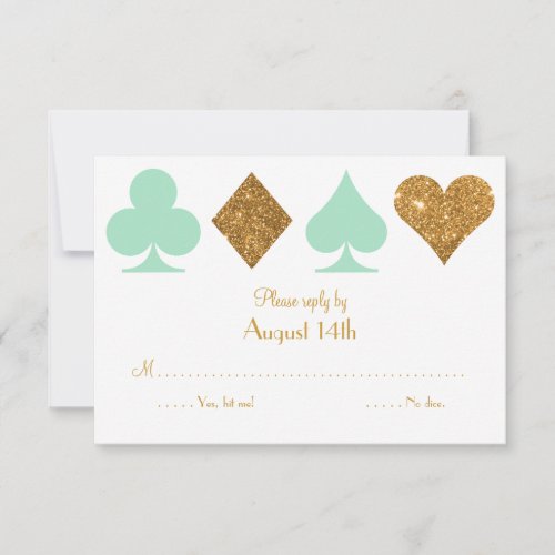 Destiny Vegas Wedding Reply Mint Green and Gold RSVP Card