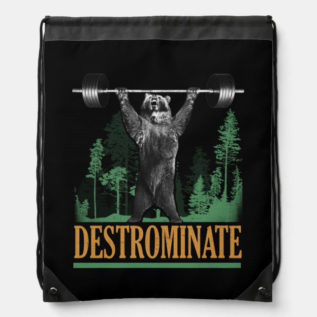 Destrominate - Bear - Funny Workout Inspirational Drawstring Bag (Front)