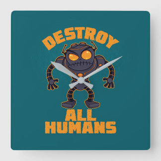 Destroy All Humans Angry Robot Square Wall Clock