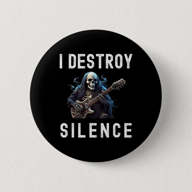 Destroy Silence Ghost Guitar Funny Guitar  Button (Front)