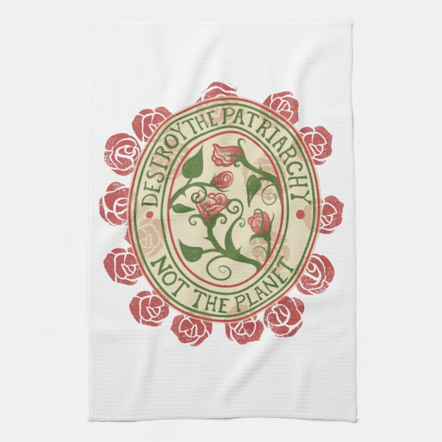 Destroy the patriarchy not the planet Feminist Kitchen Towel (Vertical)