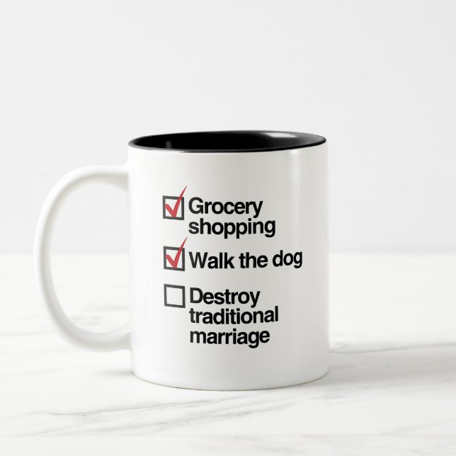 DESTROY TRADITIONAL MARRIAGE Two-Tone COFFEE MUG (Left)