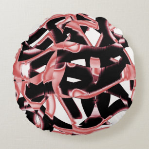 Destroyed black and salmon scraps or tape on white round pillow