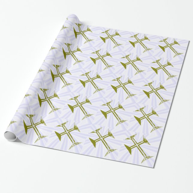 Destroyed Gold Cross Wrapping Paper (Unrolled)
