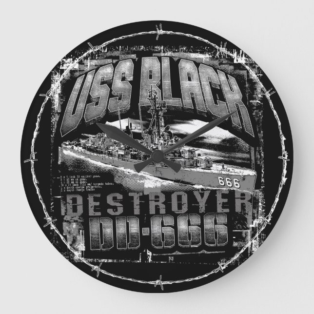 Destroyer Black Large Clock Acrylic Wall Clock (Front)