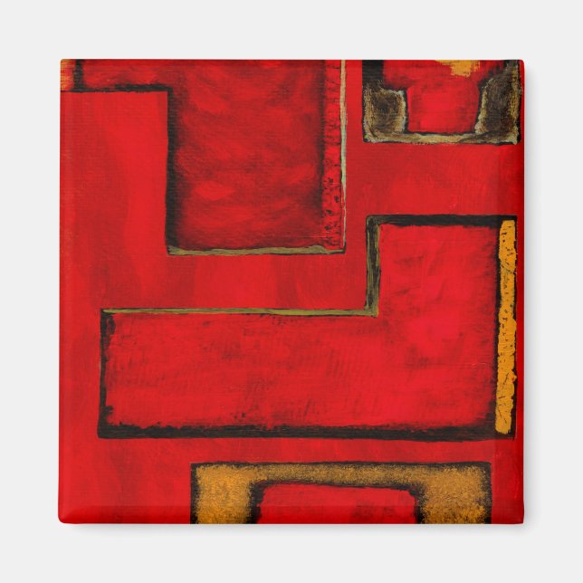 Detached Abstract Geometric Art Red Black Painting Magnet (Front)