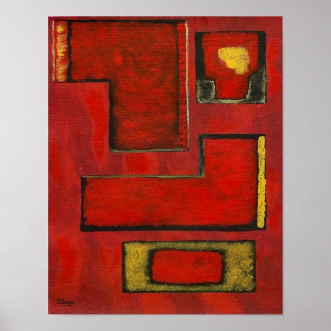 Detached Abstract Geometric Art Red Black Painting Poster (Front)