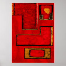 Detached Abstract Geometric Art Red Black Painting Poster