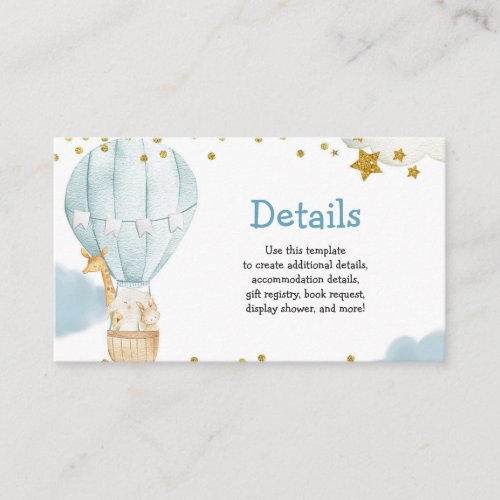 Detail Card Blue Hot Air Balloon Jungle Animals