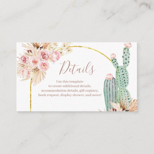 Detail Card Boho Cactus Pink Flowers Pampas Grass