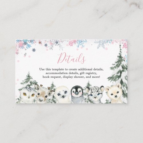 Detail Card Winter Animal Gender Reveal Snowflakes