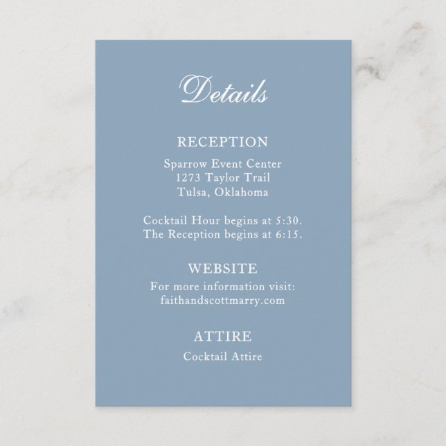 Detail Enclosure Card Dusty Blue Wedding Card (Front)