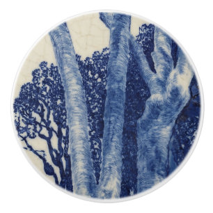 Detail from 2 Ash Trees Cornwall Cobalt Blue Art Ceramic Knob
