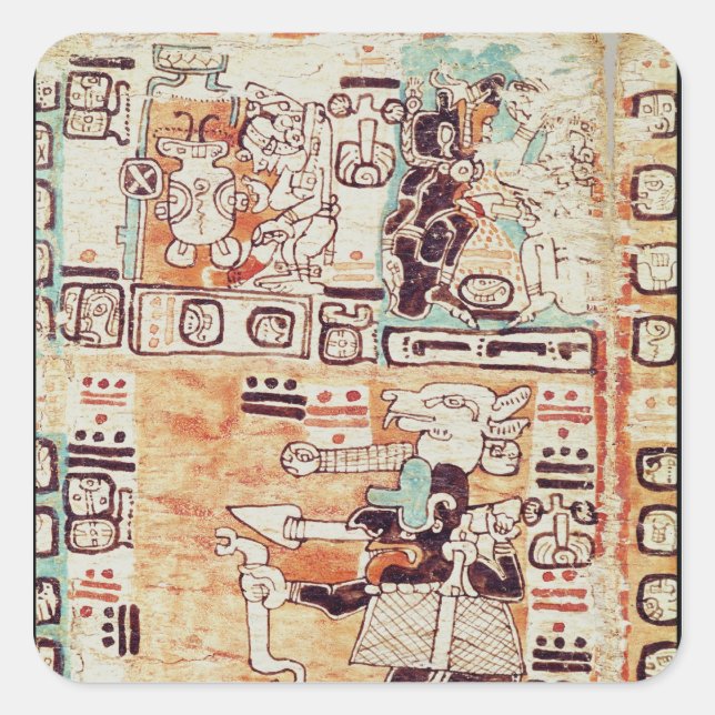 Detail from a Mayan Codex Square Sticker (Front)