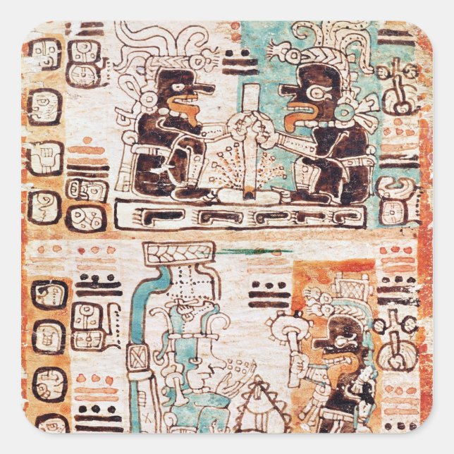Detail from a Mayan codex Square Sticker (Front)