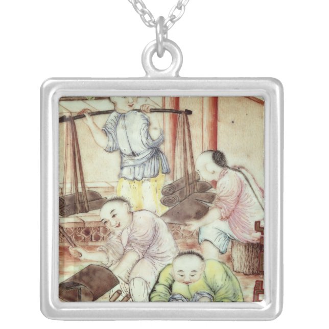 Detail from a vase depicting artisans silver plated necklace (Front)