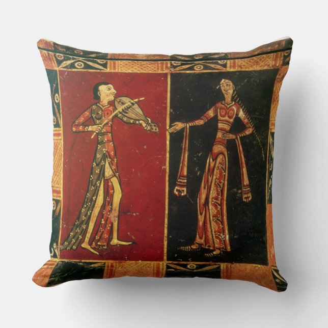 Detail from a wedding chest depicting a musician a throw pillow (Front)