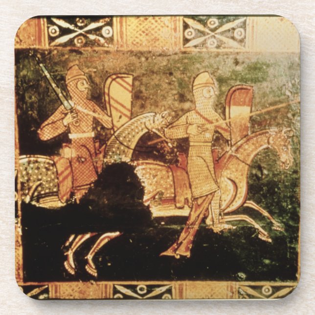 Detail from a wedding chest depicting soldiers goi beverage coaster (Front)