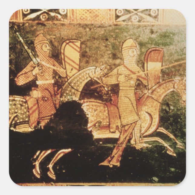 Detail from a wedding chest depicting soldiers goi square sticker (Front)