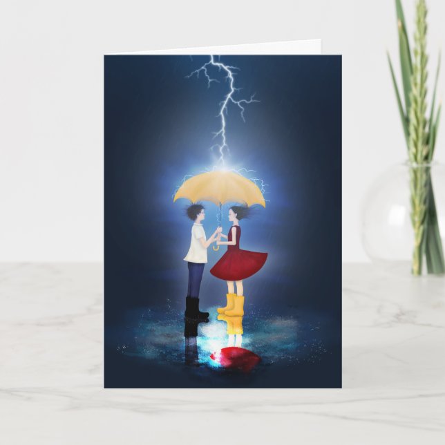 Detail From Lovestruck - Couple Sharing Umbrella Holiday Card (Front)