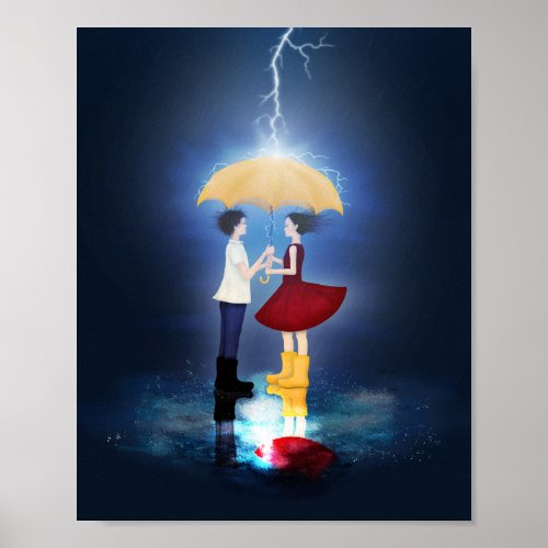 Detail from Lovestruck Couple Sharing Umbrella Poster