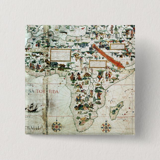 Detail of a map of the world showing Africa Button (Front)