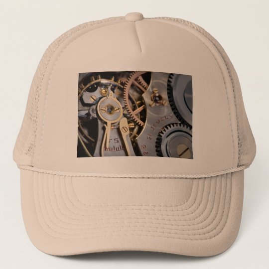 Detail of a pocket watch trucker hat