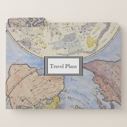 Detail of Cool Vintage Old World Map Travel Plans File Folder