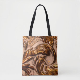 detail of ornamental picture frame, bronze color. tote bag